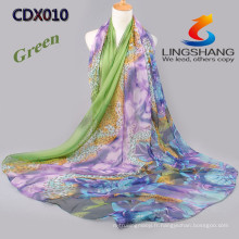 Lingshang léopard vente chaude fleur imprimé robe fille dernier style écharpe écharpe magique en mousseline de soie